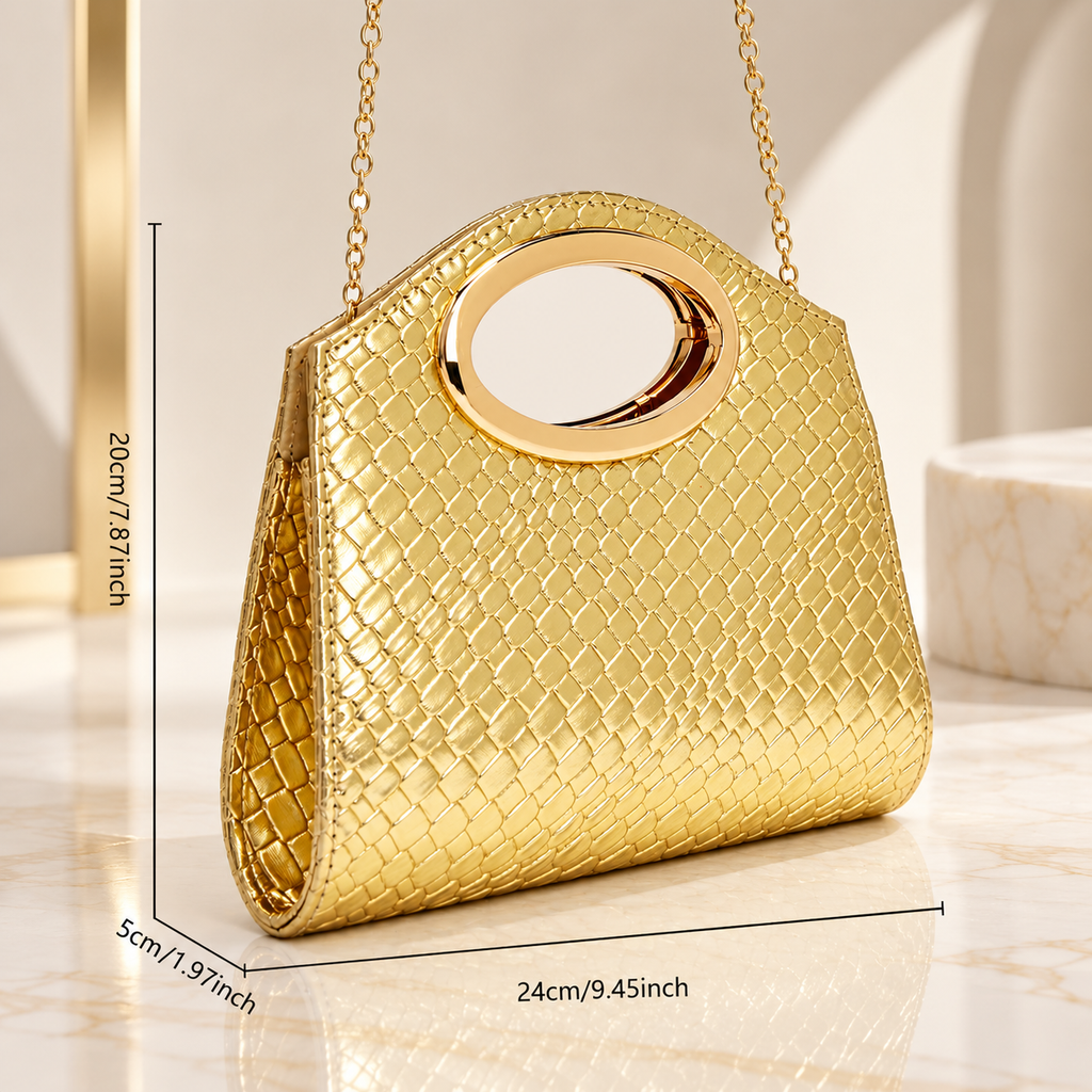 Camille Croc-Embossed Evening Handbag with Oval Metal Handle