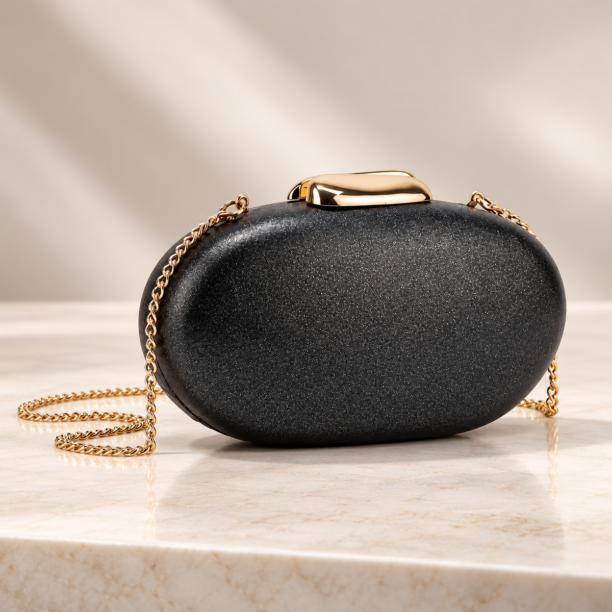 Vivienne Metallic Oval Evening Clutch with Gold-Tone