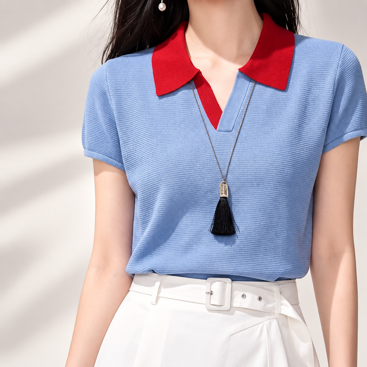 Sienna Contrast Collar Knit Polo Top