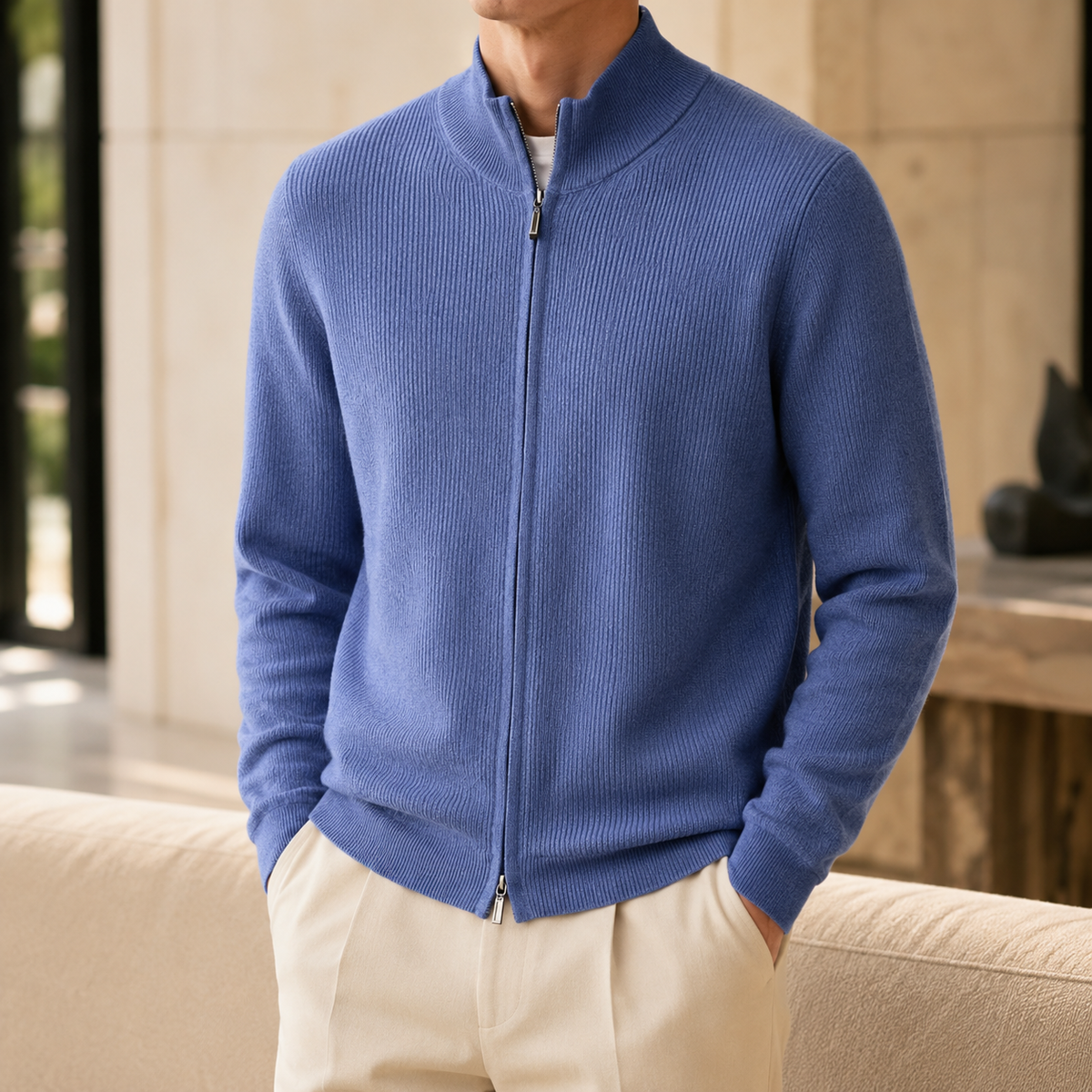 Matteo Men's Zip Sweater – Ribbed Quarter-Zip Pullover