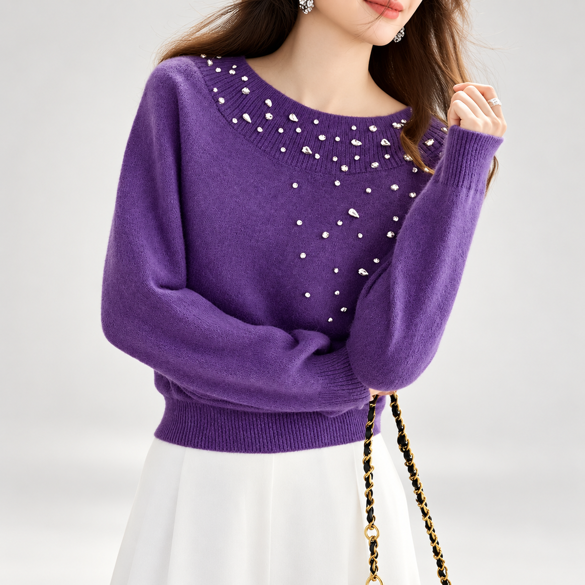 Alessia Crystal-Embellished Soft Knit Crewneck Sweater