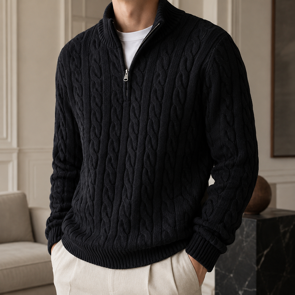 Leandro Men’s Cable Knit Half-Zip Sweater