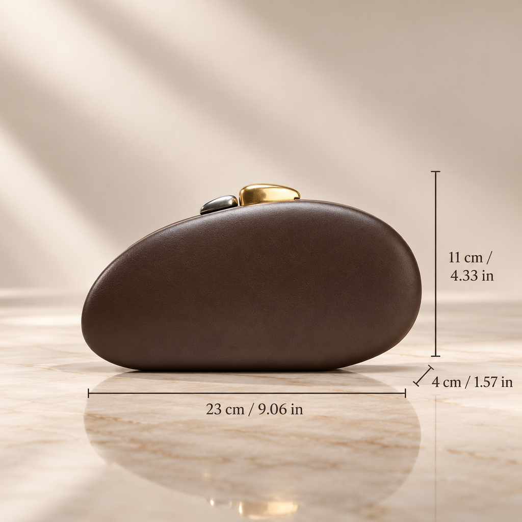 Camille Sculptural Pebble Clutch Bag with Dual-Tone Clasp
