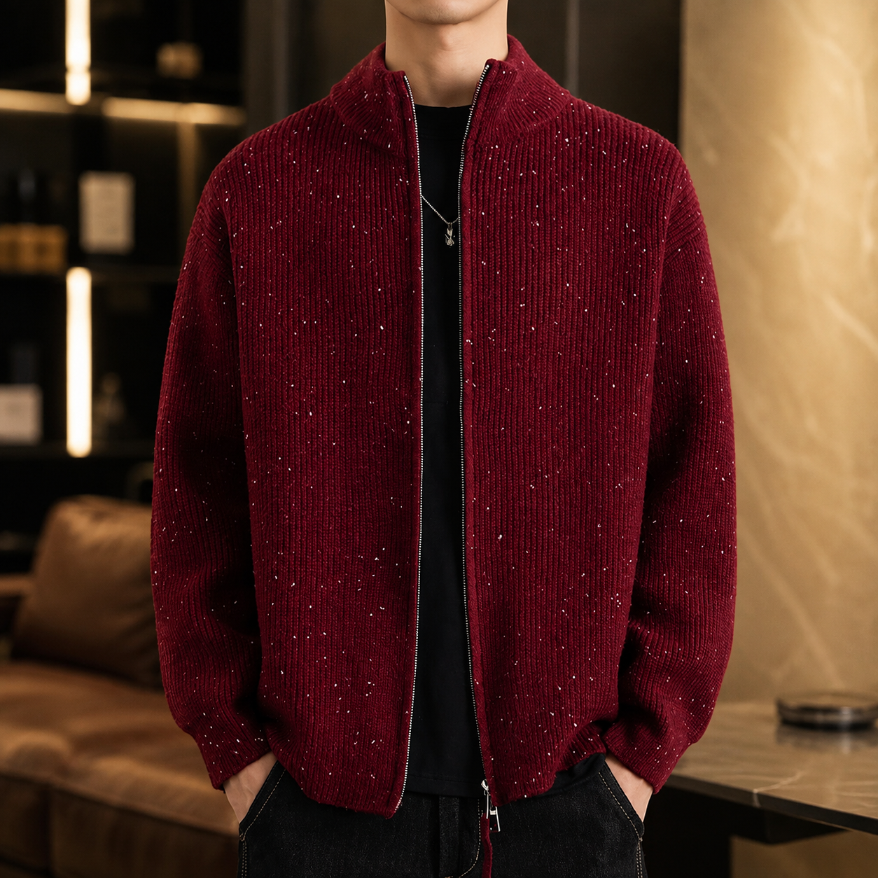 Lorenzo Ribbed Knit Zip Jacket for Men
