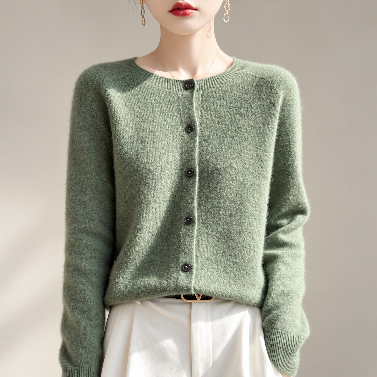 Amélie Women’s Soft Knit Button-Front Crew Neck Cardigan