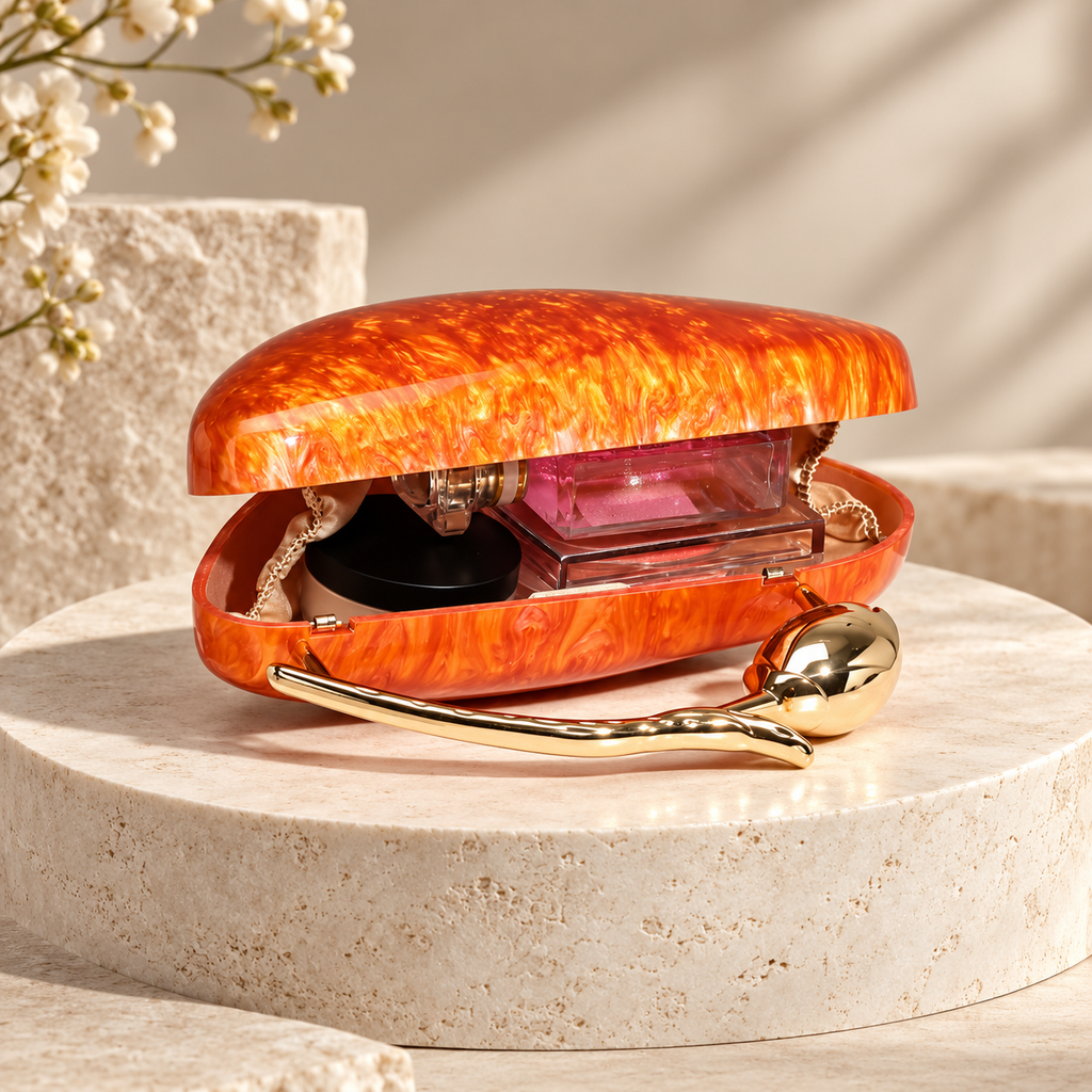 Alessia Marbled Hard-Shell Floral Handle Evening Clutch