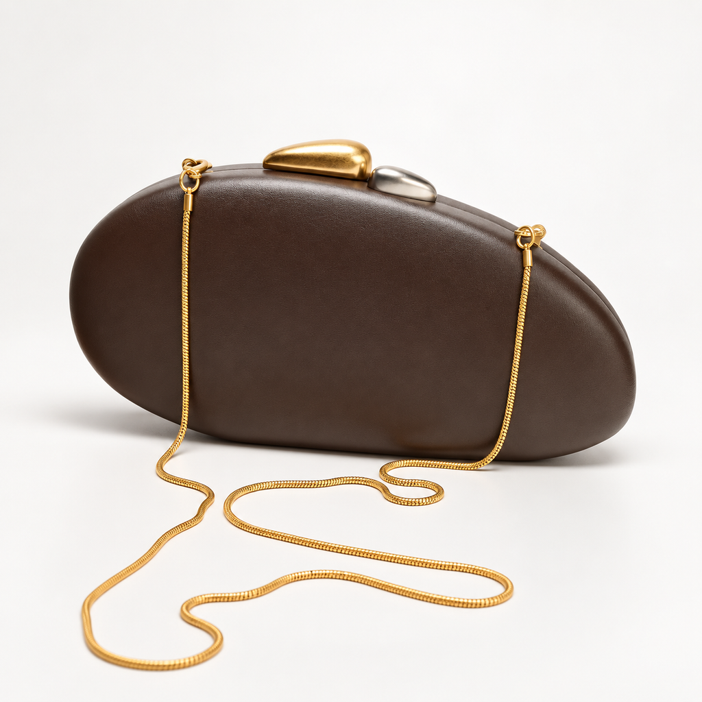 Camille Sculptural Pebble Clutch Bag with Dual-Tone Clasp