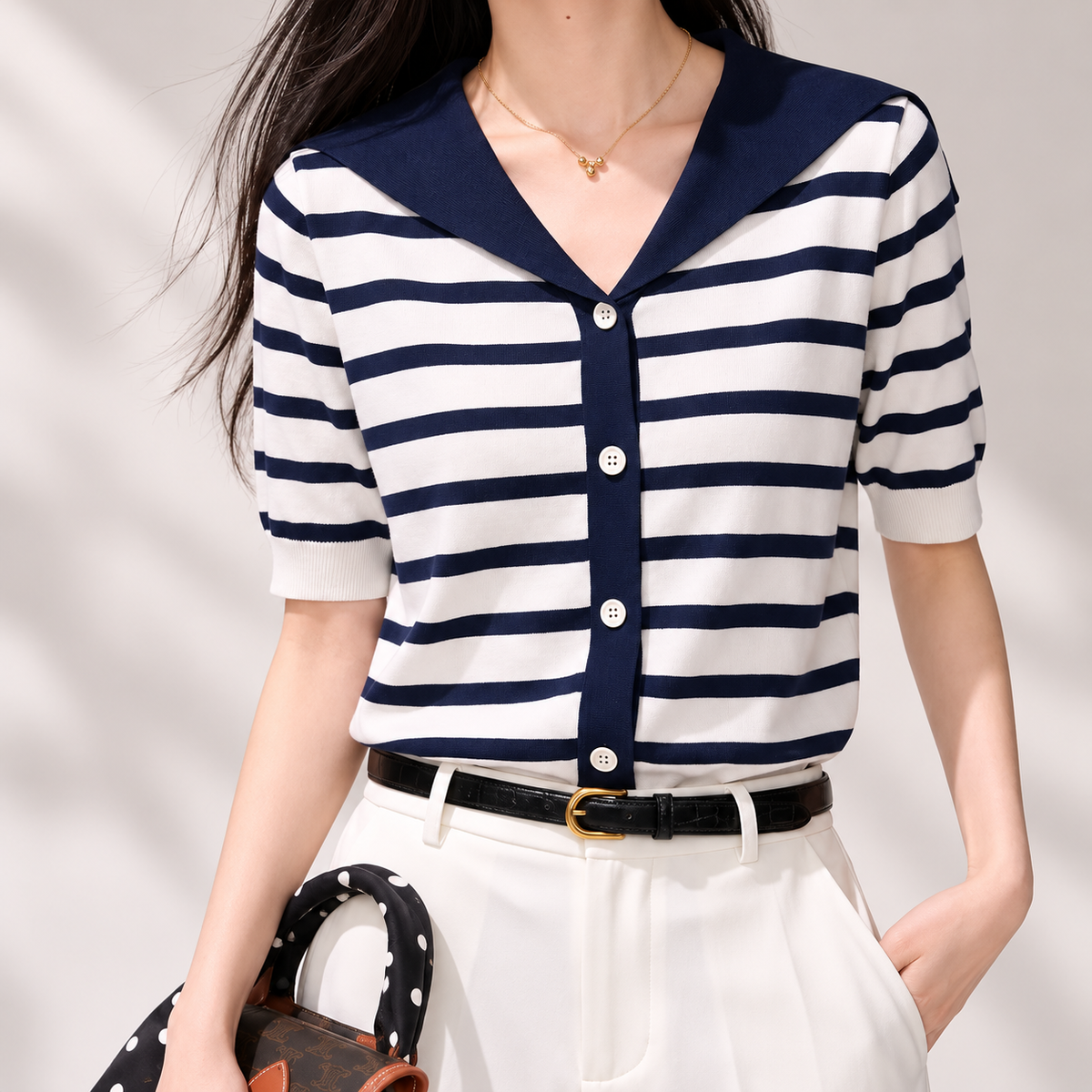 Amélie Women’s Sailor Collar Striped Knit Top
