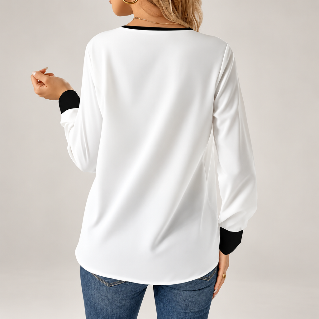 Elodie Contrast Trim Long Sleeve Blouse for Women
