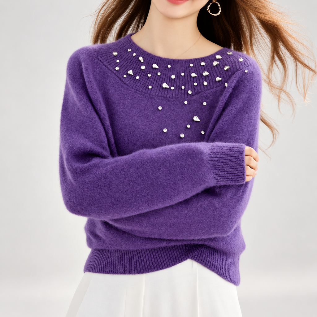 Alessia Crystal-Embellished Soft Knit Crewneck Sweater