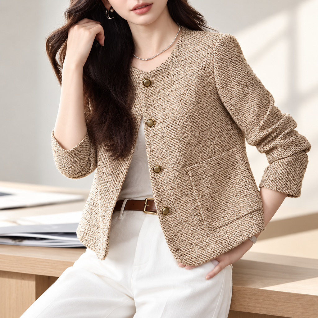 Vivienne Women’s Textured Jacket – Collarless Button-Front Blazer