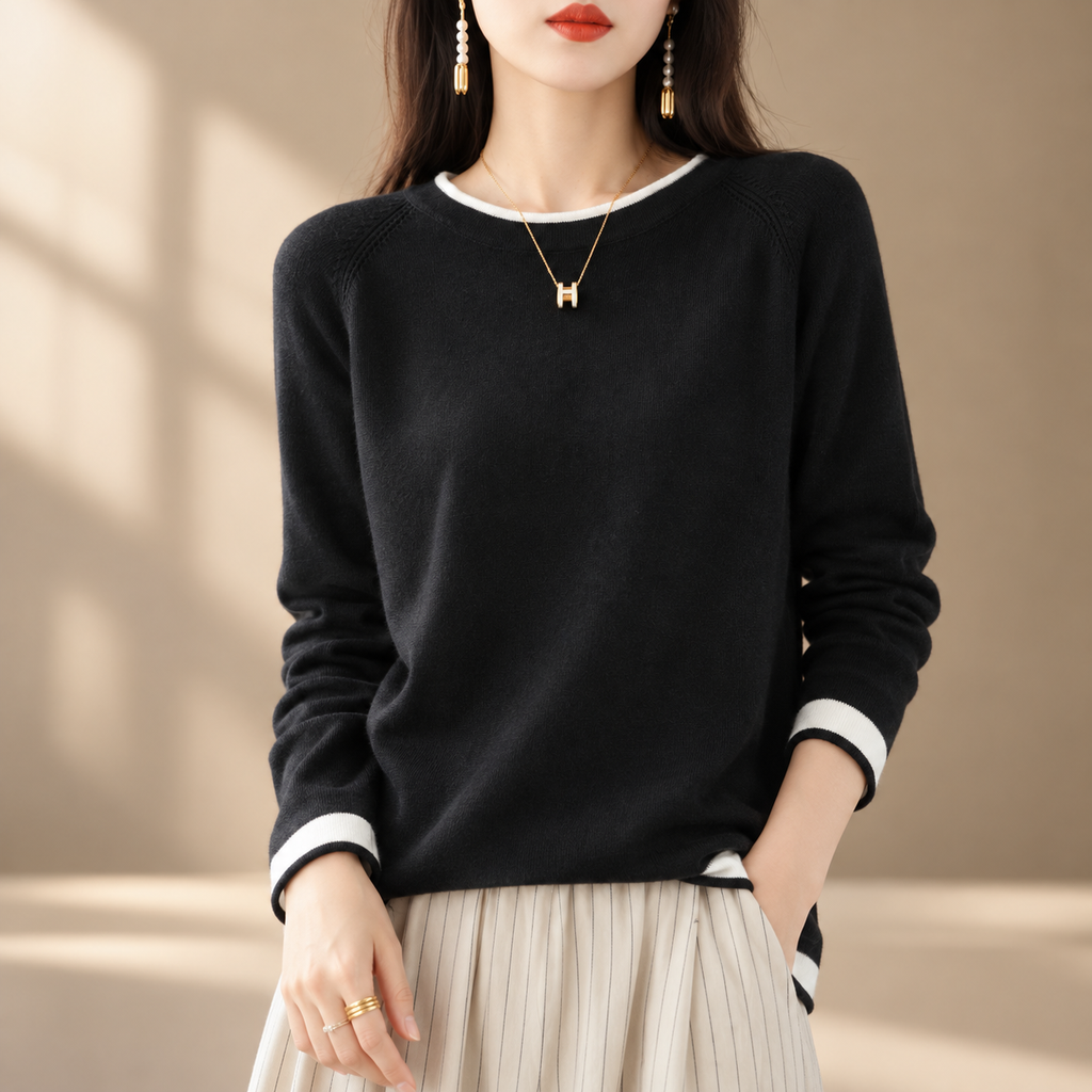 Adeline Contrast-Trim Women’s Crewneck Sweater