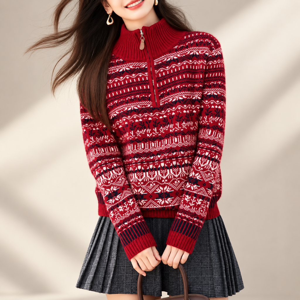 Juliette Women’s Fair Isle Half-Zip Knit Sweater