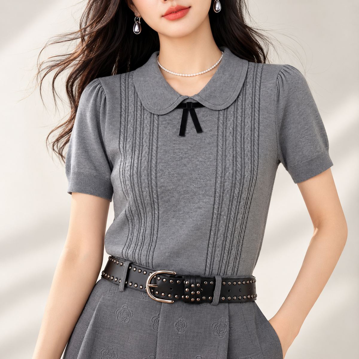 Claudia Peter Pan Collar Cable-Knit Top