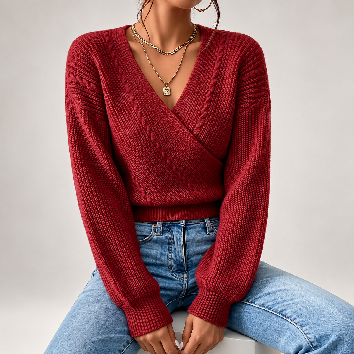 Isabella Women's Cable Knit Wrap Sweater