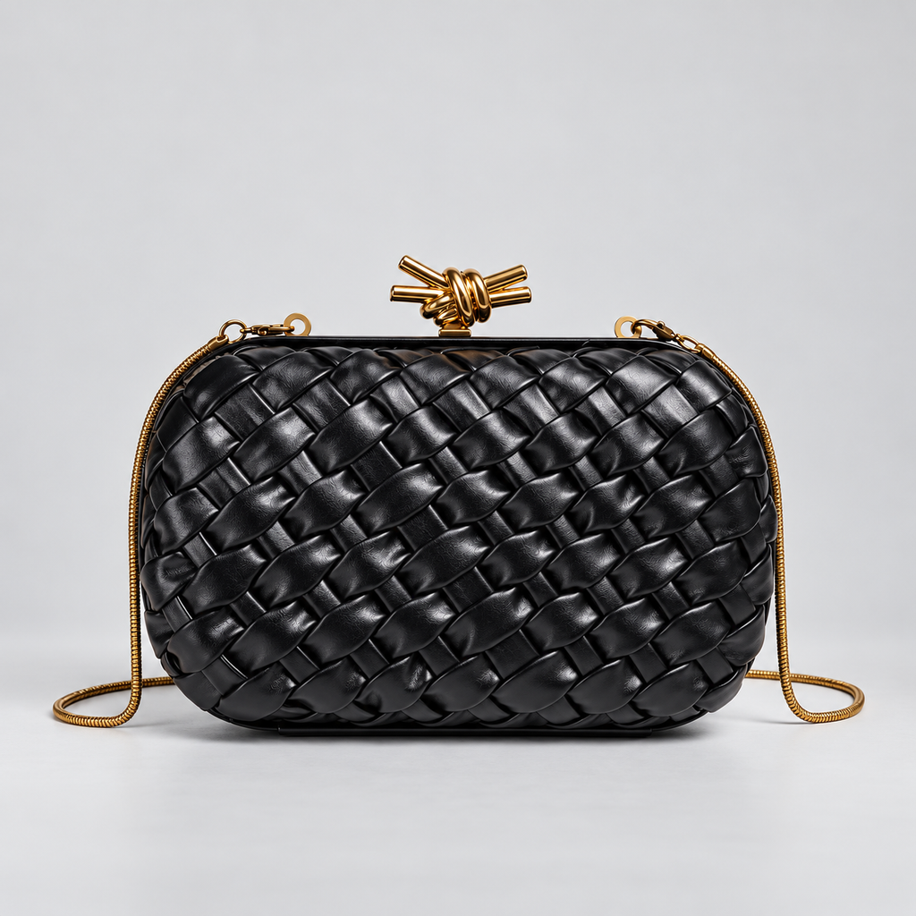 Alessia Woven Knot Clasp Evening Bag with Chain Strap