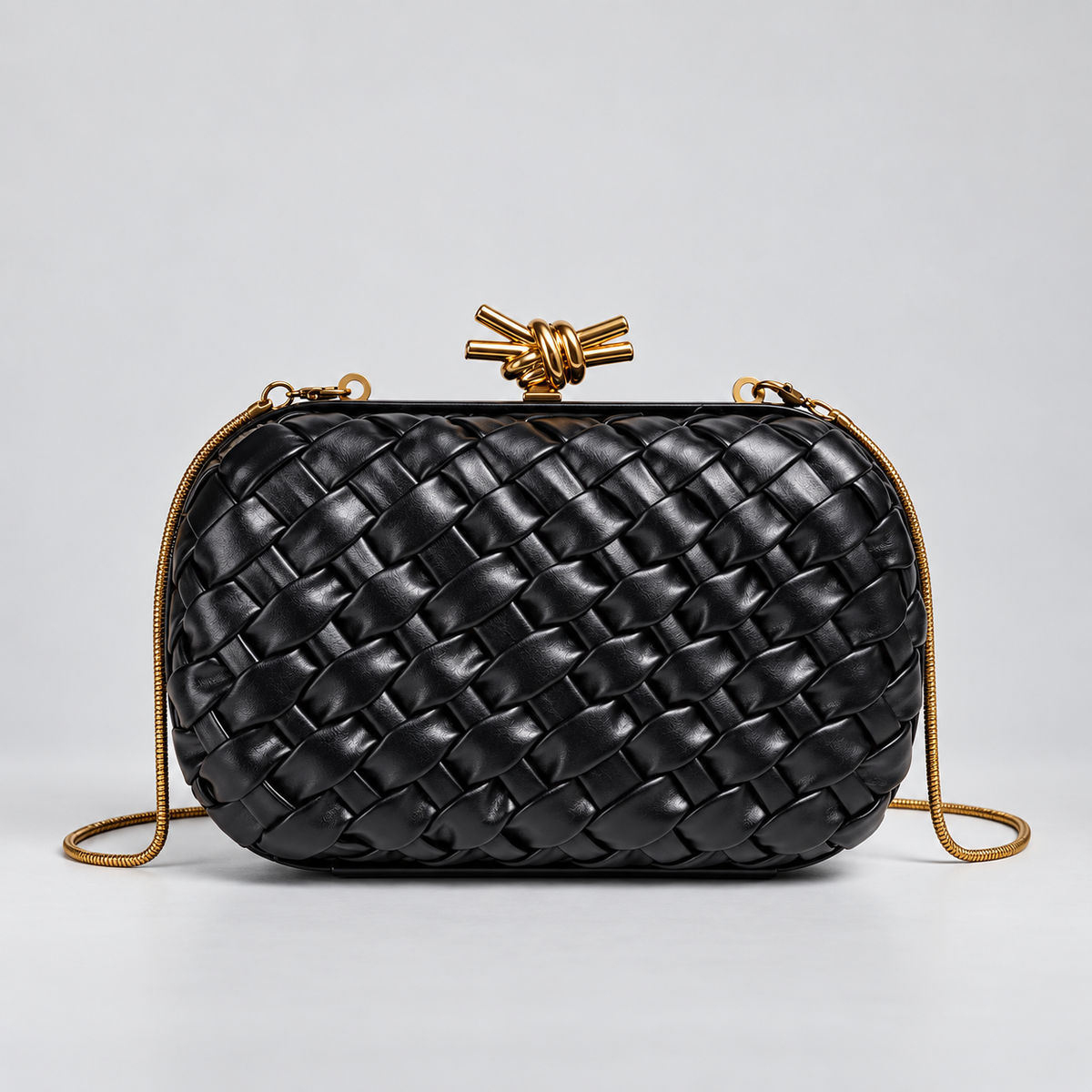 Alessia Woven Knot Clasp Evening Bag with Chain Strap