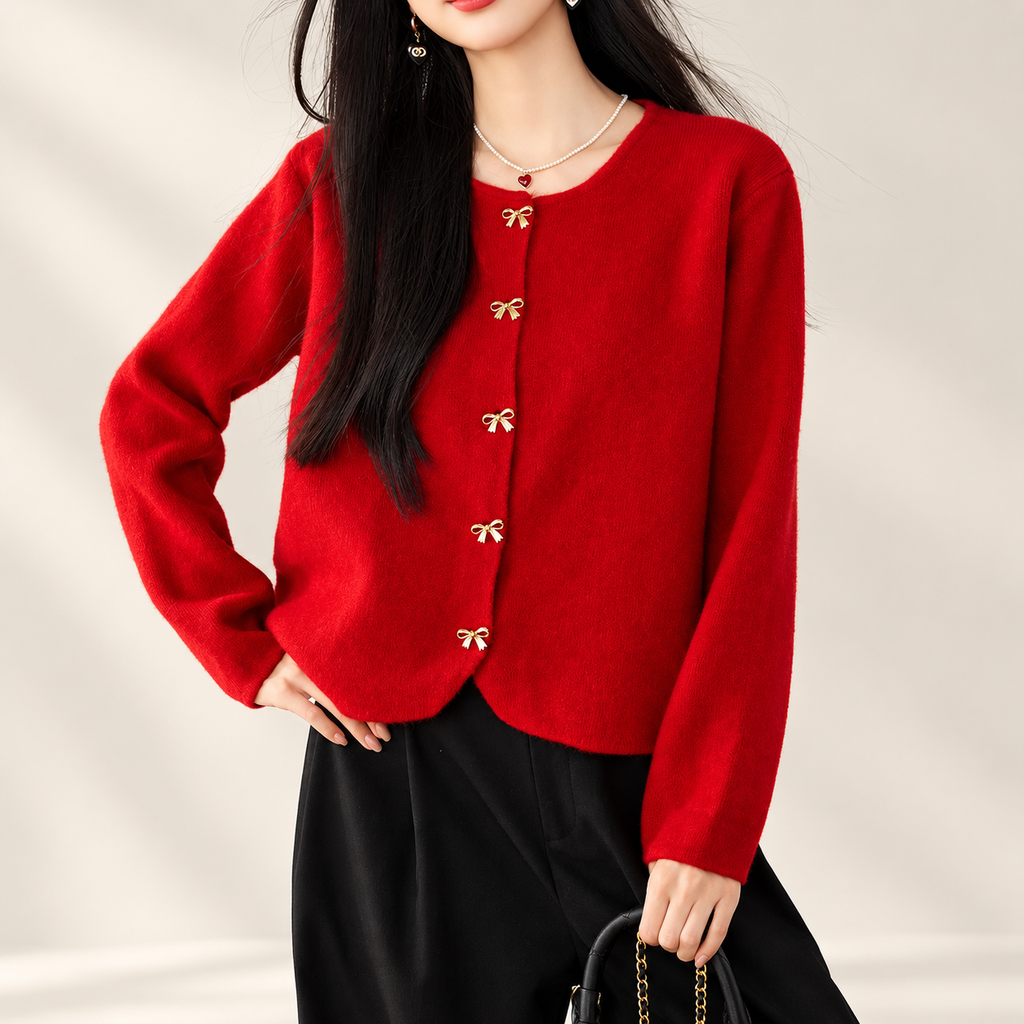 Elodie Women’s Bow-Button Knit Cardigan