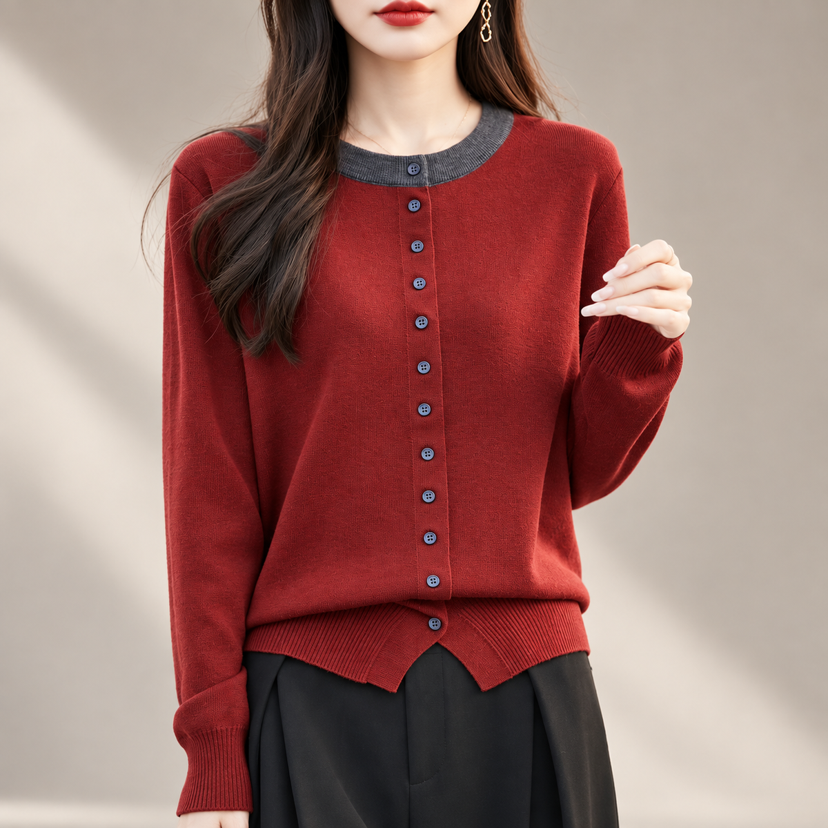 Vivienne Contrast-Trim Women’s Button Cardigan