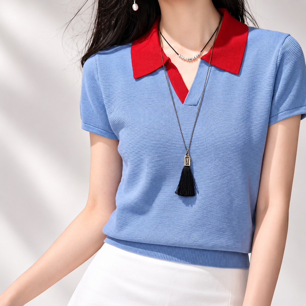 Sienna Contrast Collar Knit Polo Top