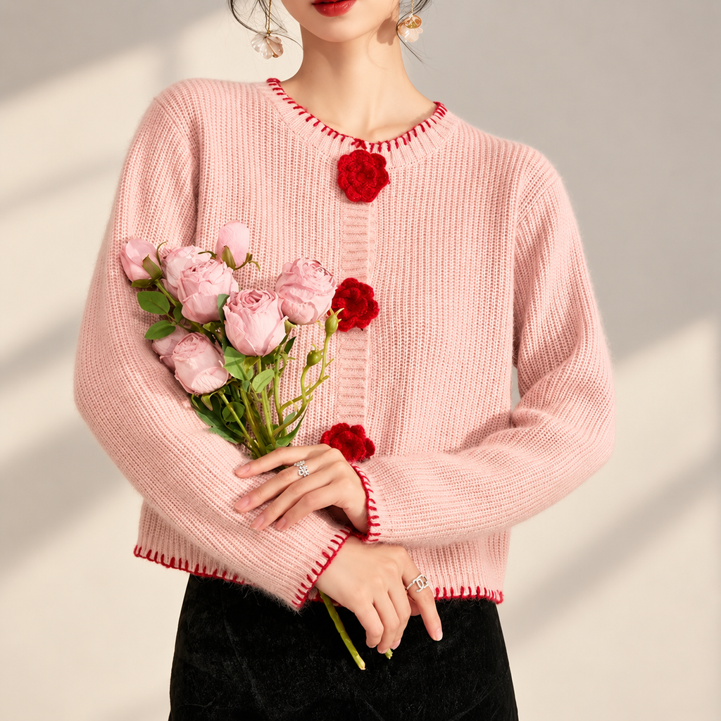 Rosalie Women’s Blush Pink Floral Knit Cardigan