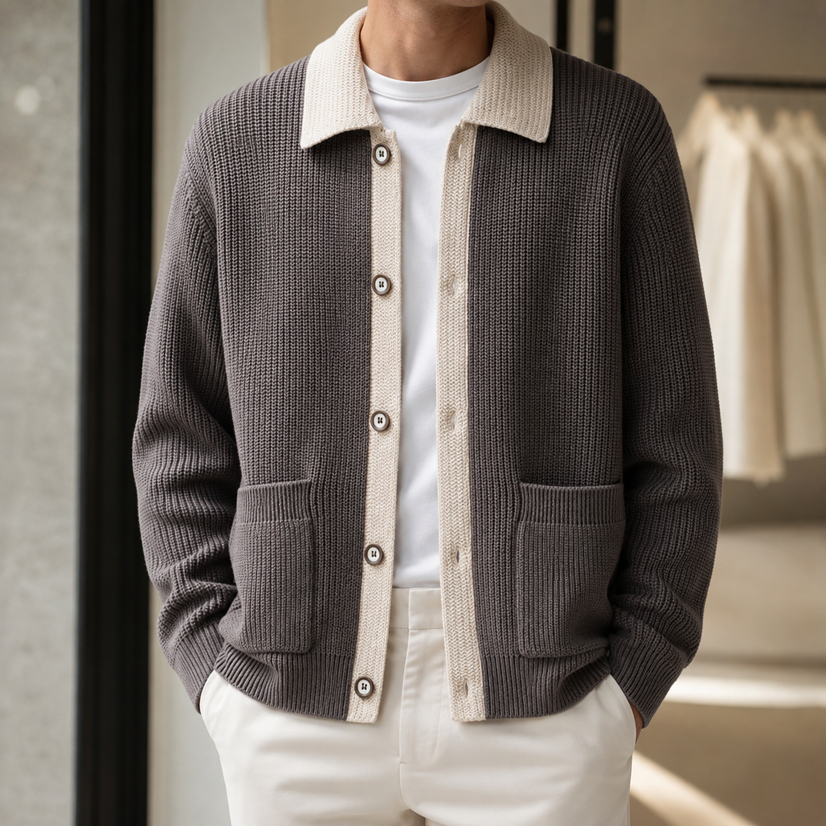 Alessandro Men's Button-Down Knit Cardigan with Pockets