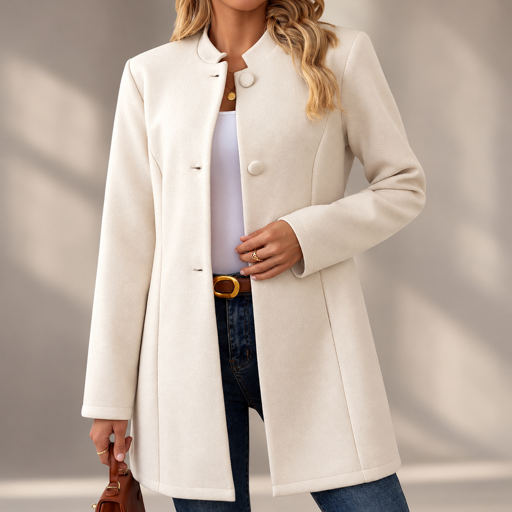 Claire Women’s Ivory Collarless Button-Front Coat