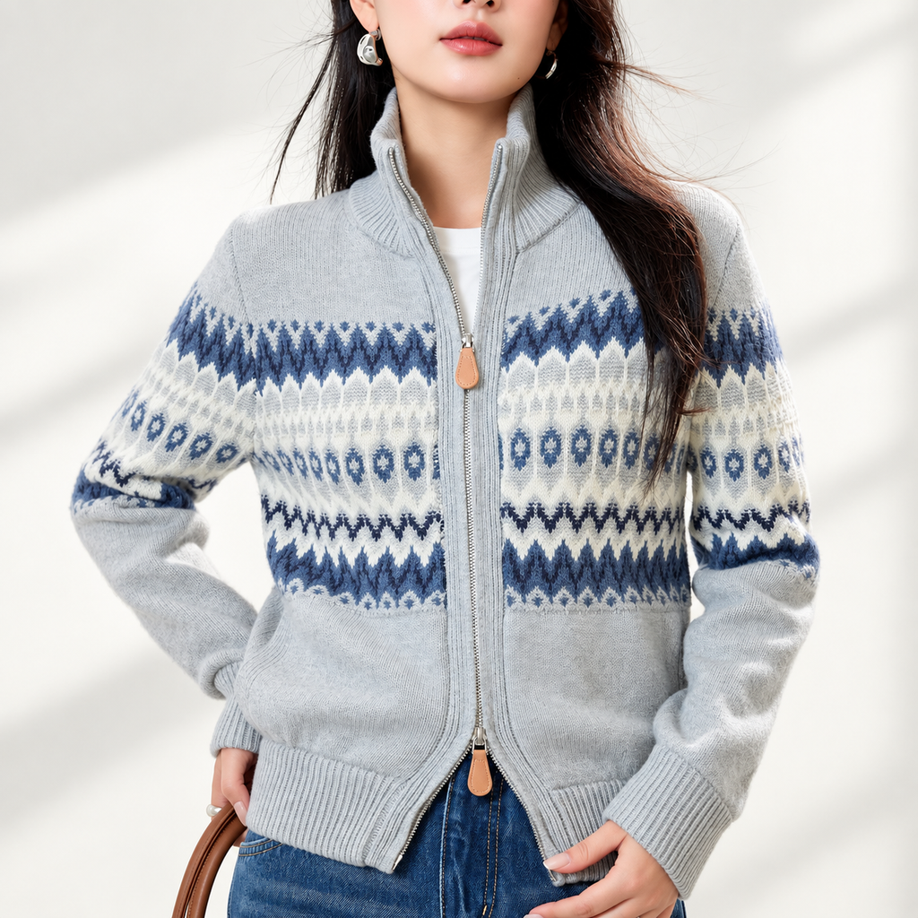 Sienna Fair Isle Zip-Up Knit Cardigan