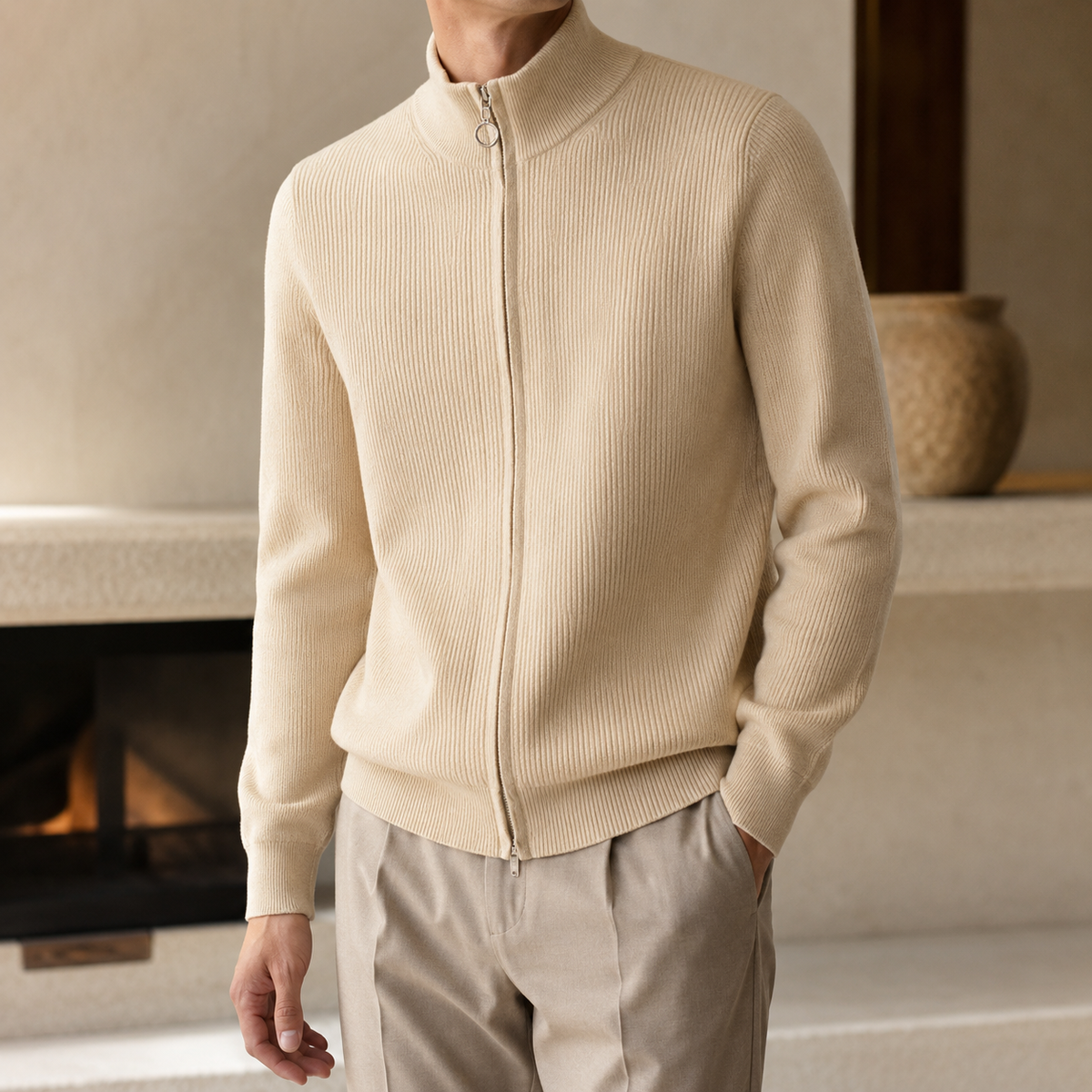 Matteo Men's Zip Sweater – Ribbed Quarter-Zip Pullover