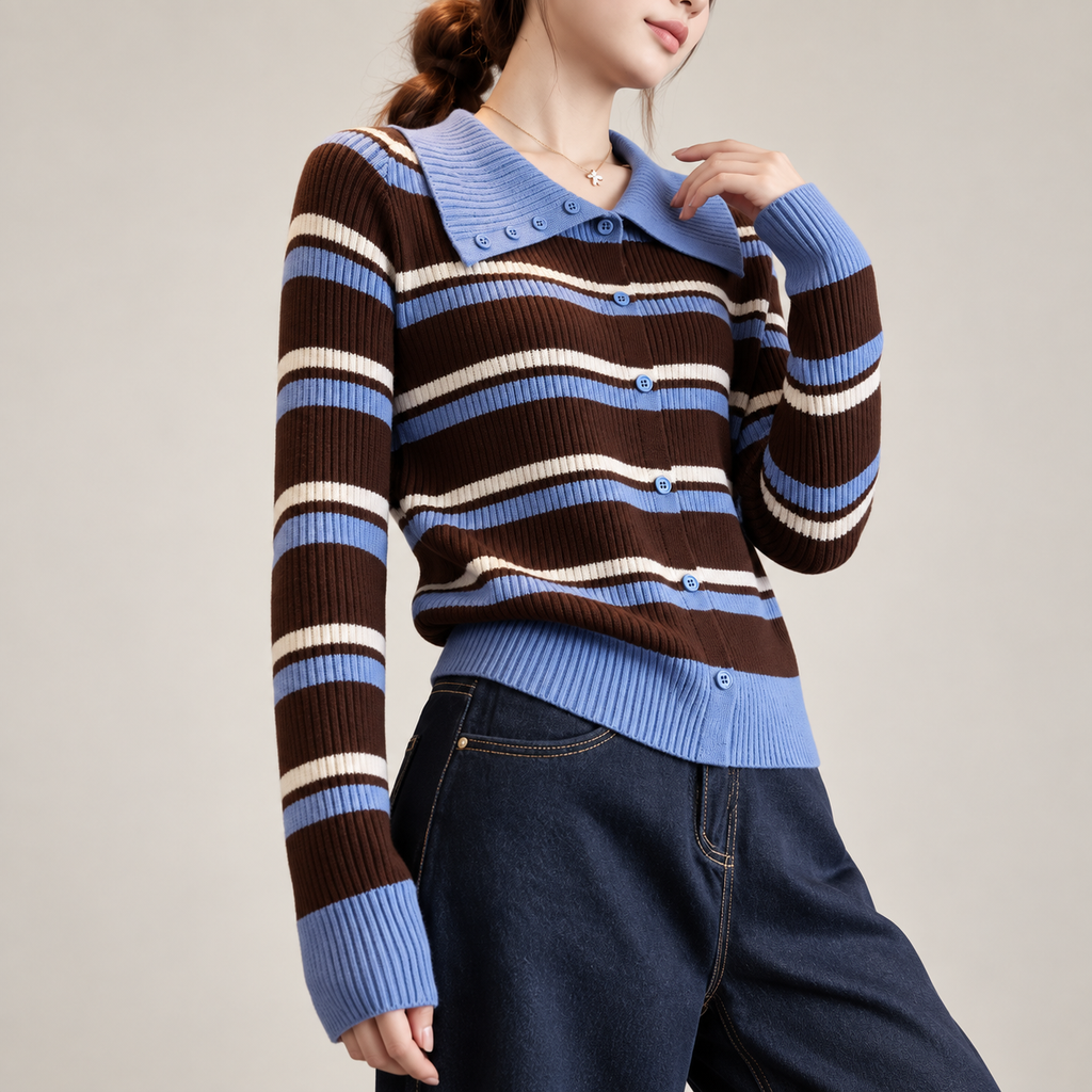 Beatrice Striped Collared Women’s Cardigan
