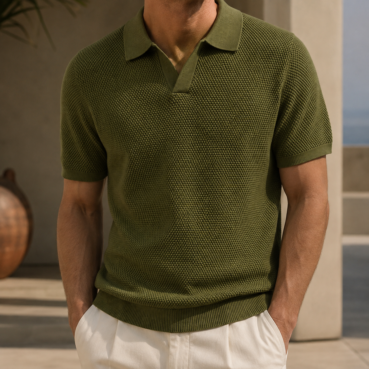 Bennett Men’s Waffle Knit Polo Shirt