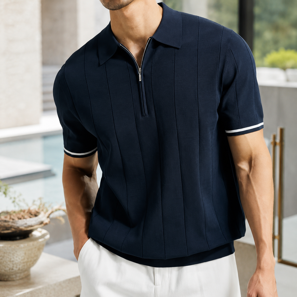 Dominic Men’s Ribbed Zip Polo Shirt