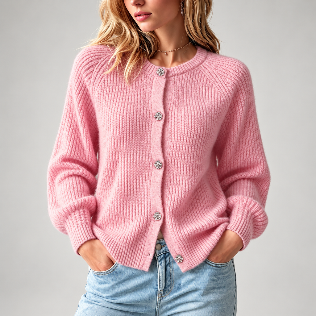 Vivienne Women’s Blush Pink Ribbed Knit Cardigan