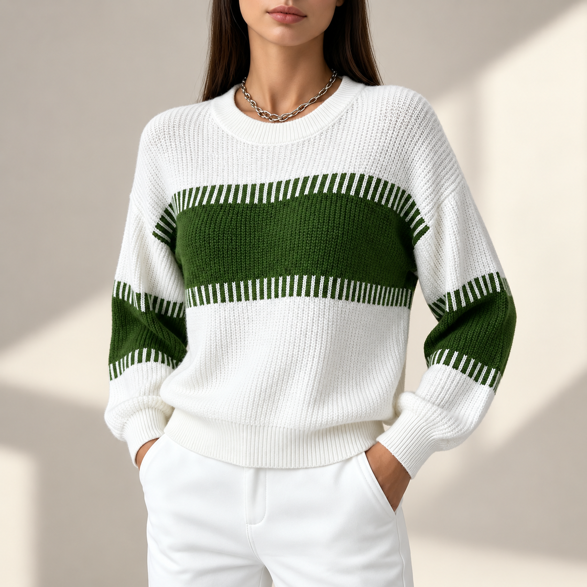 Isabella Women’s Colorblock Knit Crewneck Sweater