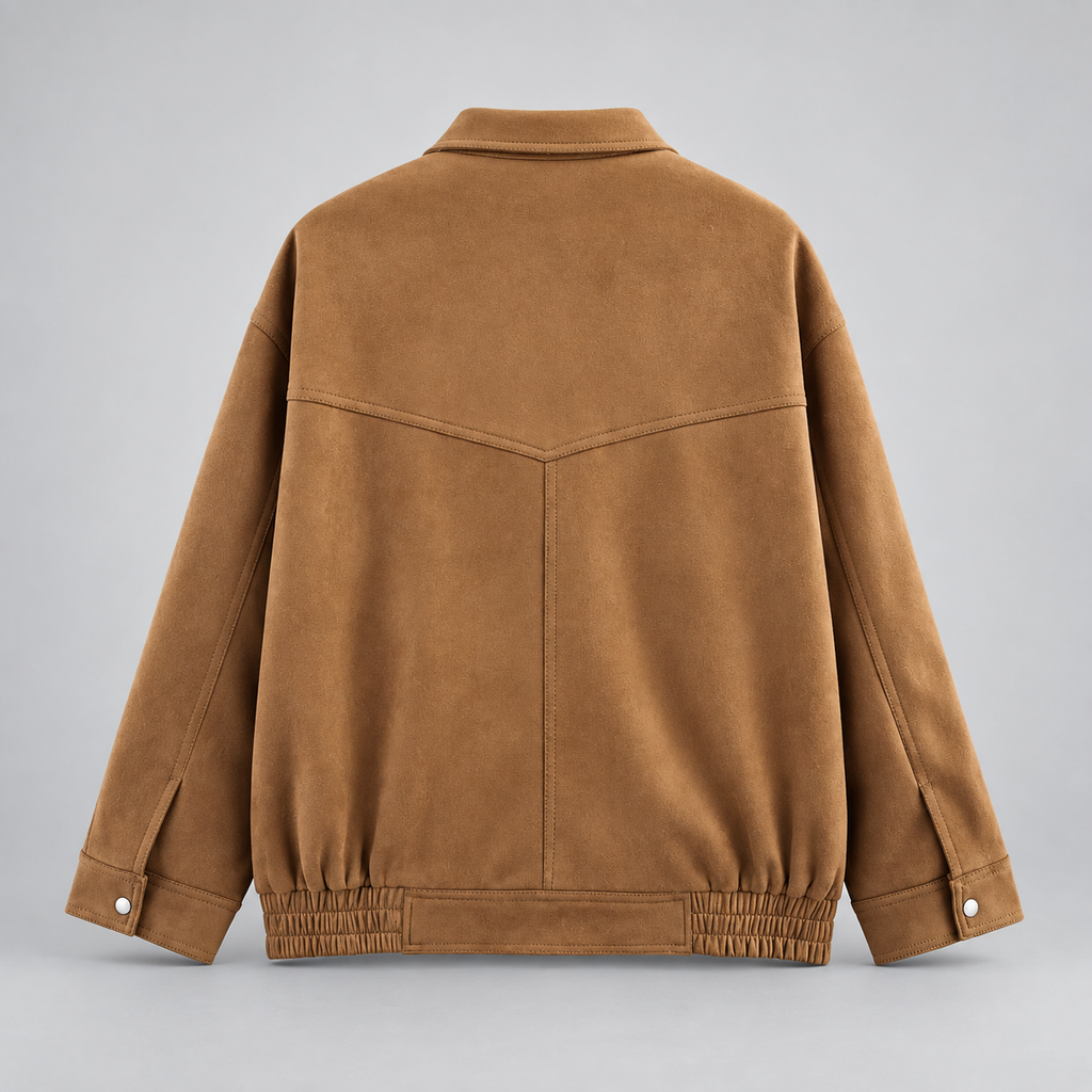Bennett Women’s Faux Suede Utility Jacket – Relaxed Fit Snap-Front Bomber