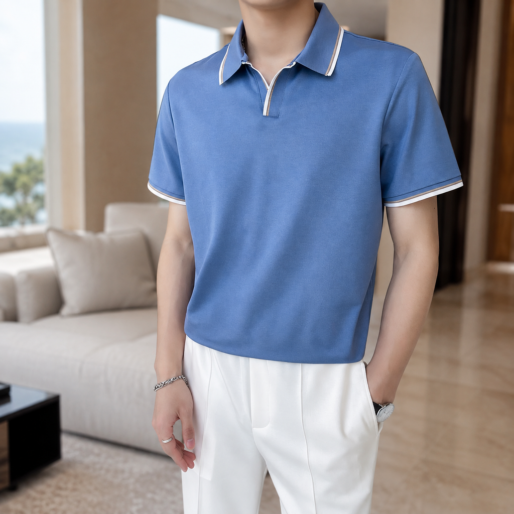 Enzo Men’s Contrast Trim Knit Polo Shirt