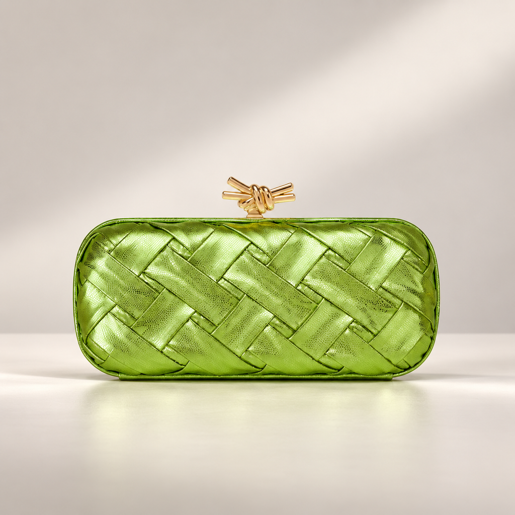 Isabella Women’s Metallic Woven Evening Clutch with Knot Closure
