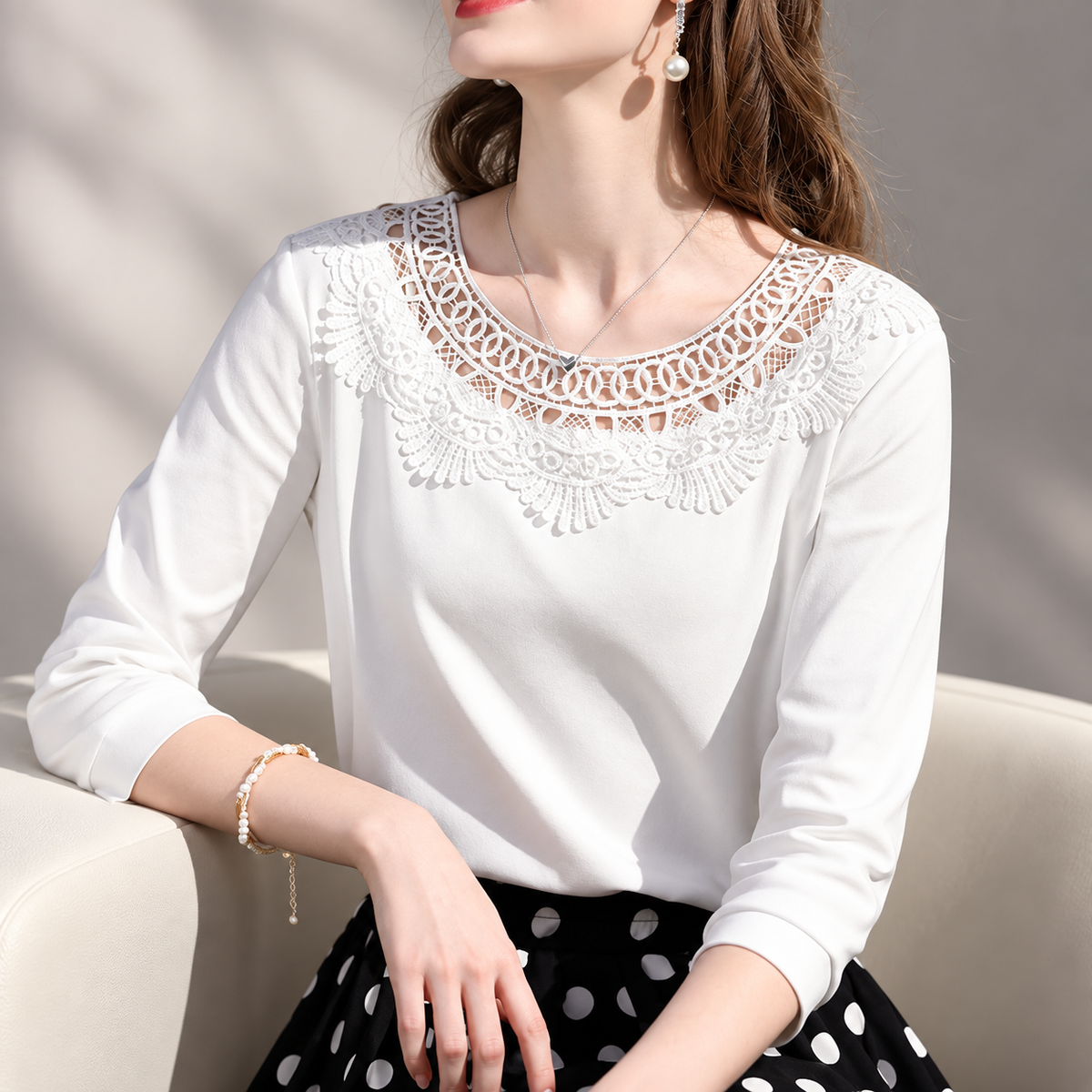 Camille Lace-Neck Women’s 3/4 Sleeve Blouse