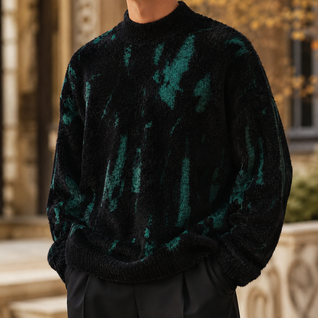 Lucien Men’s Glacier Pattern Crew Neck Sweater