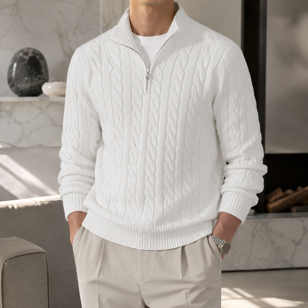 Leandro Men’s Cable Knit Half-Zip Sweater