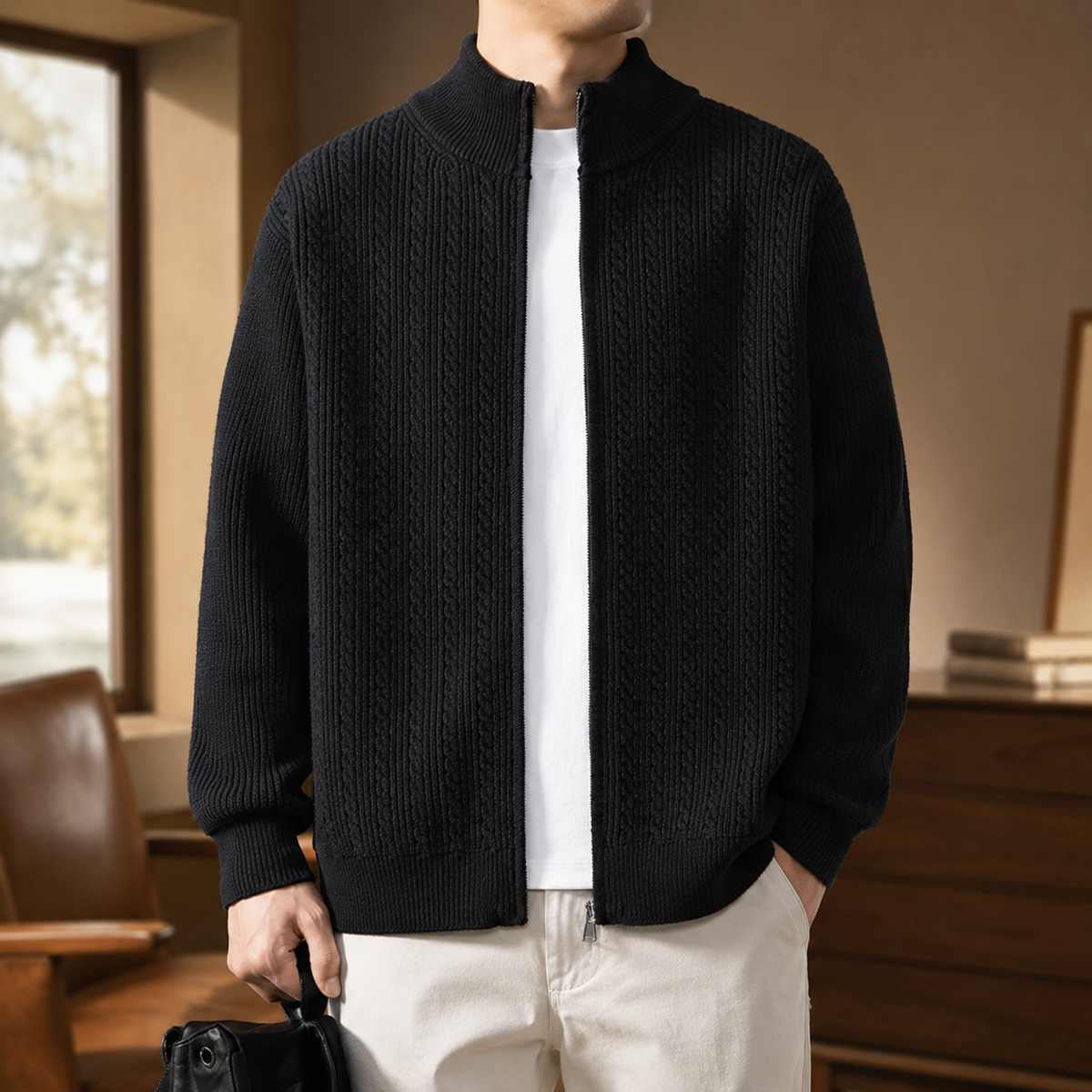 Dominic Men's Cable Knit Full-Zip Cardigan