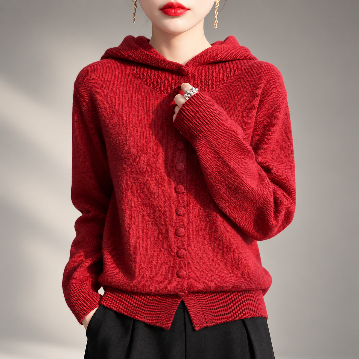 Marceline Hooded Knit Button Cardigan for Women