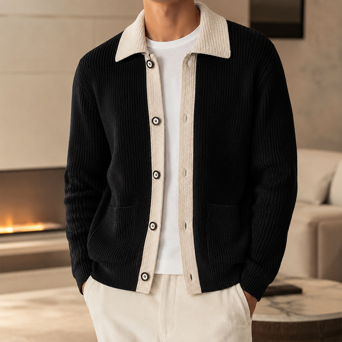 Alessandro Men's Button-Down Knit Cardigan with Pockets