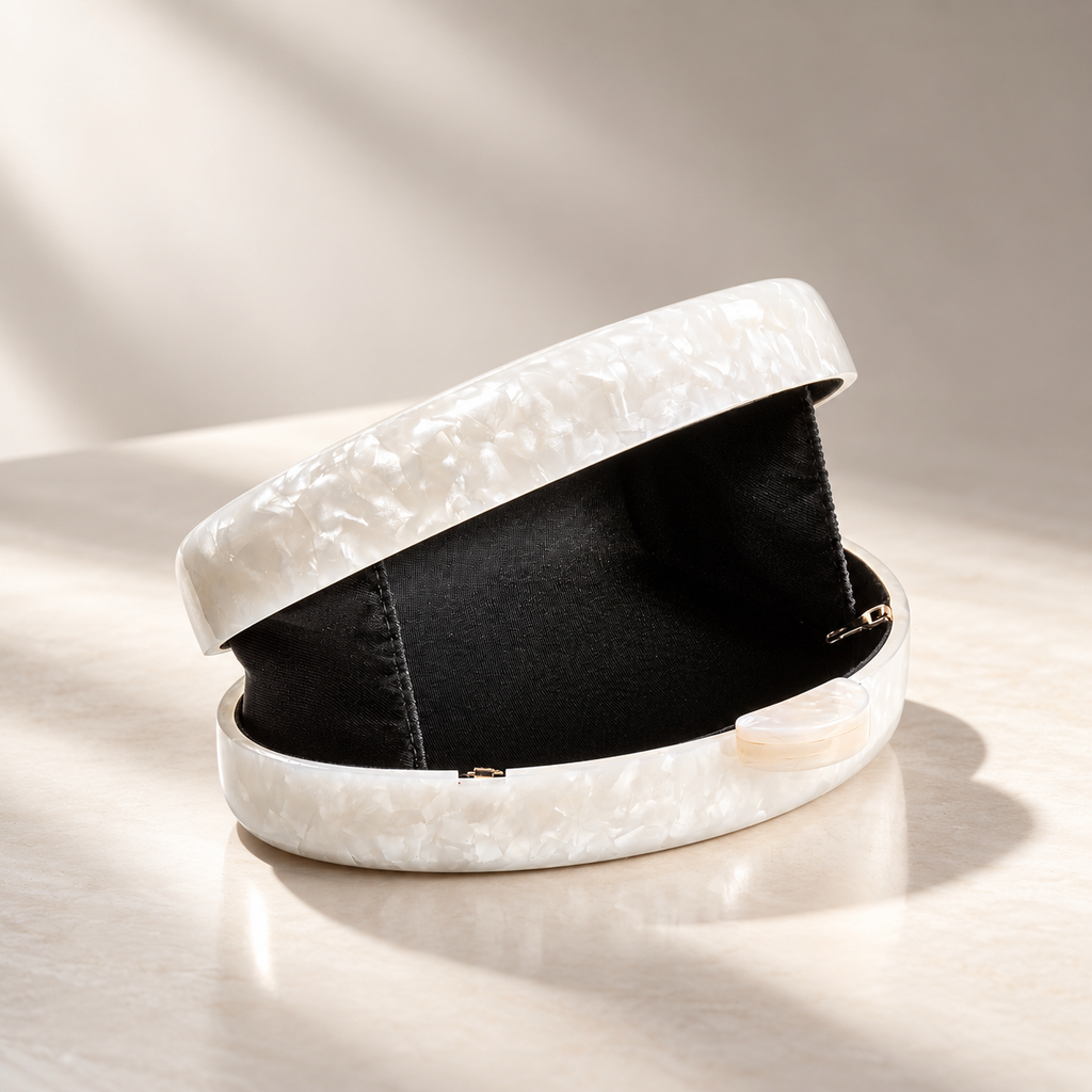Camille Pearlescent Spiral Acrylic Clutch Bag with Chain Strap
