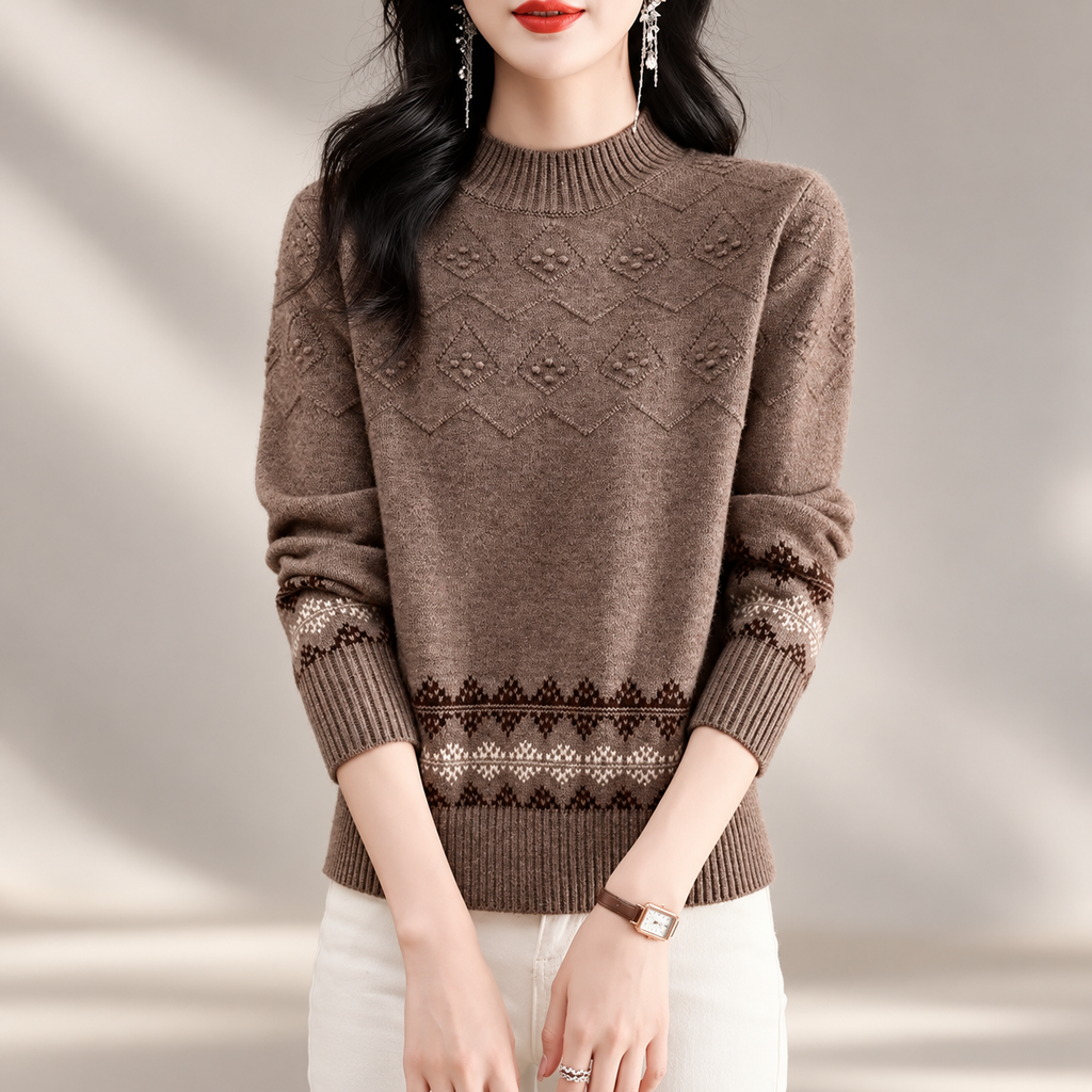 Amelia Women’s Mock Neck Fair Isle Knit Sweater