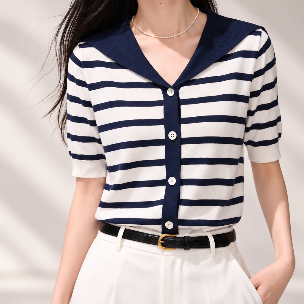 Amélie Women’s Sailor Collar Striped Knit Top