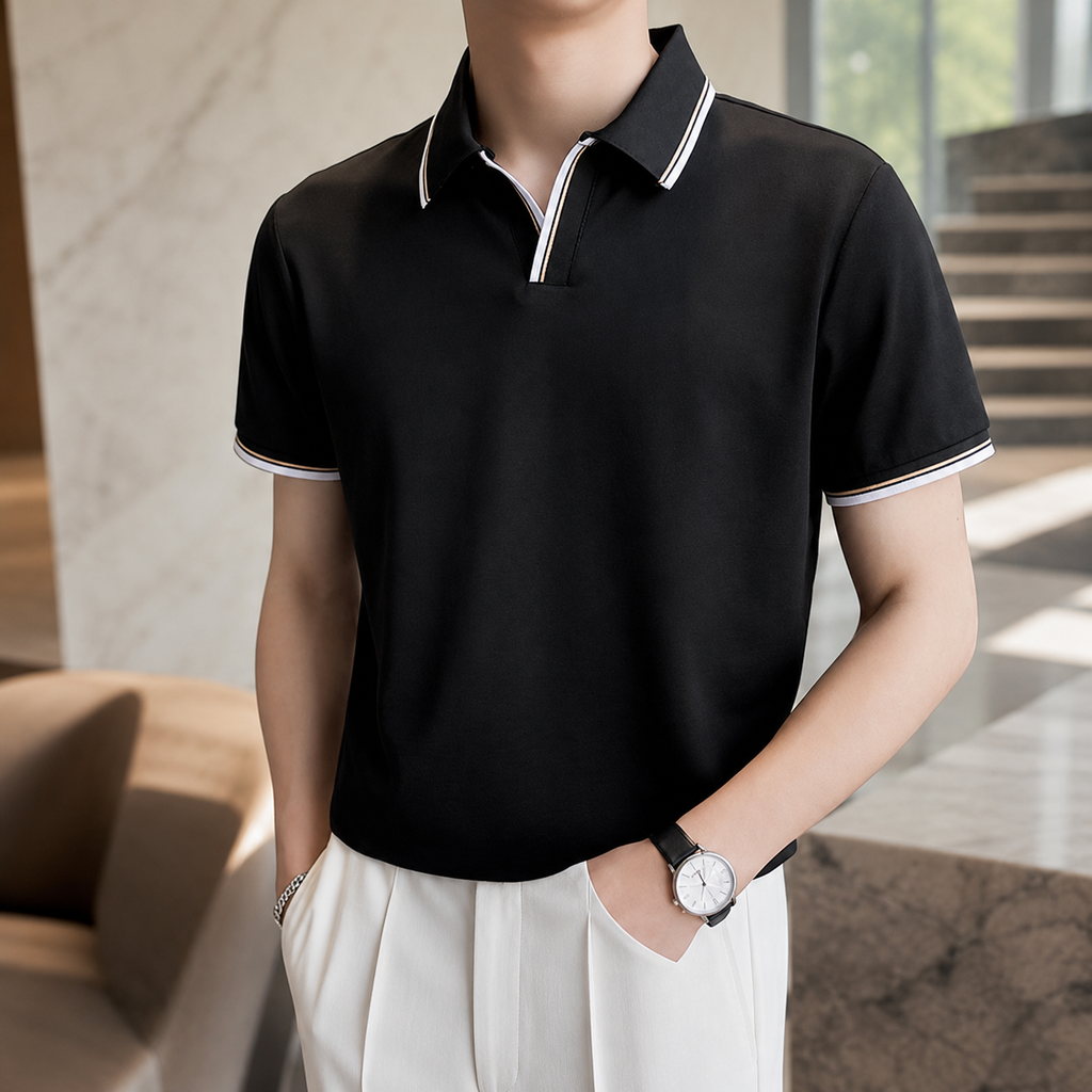 Enzo Men’s Contrast Trim Knit Polo Shirt