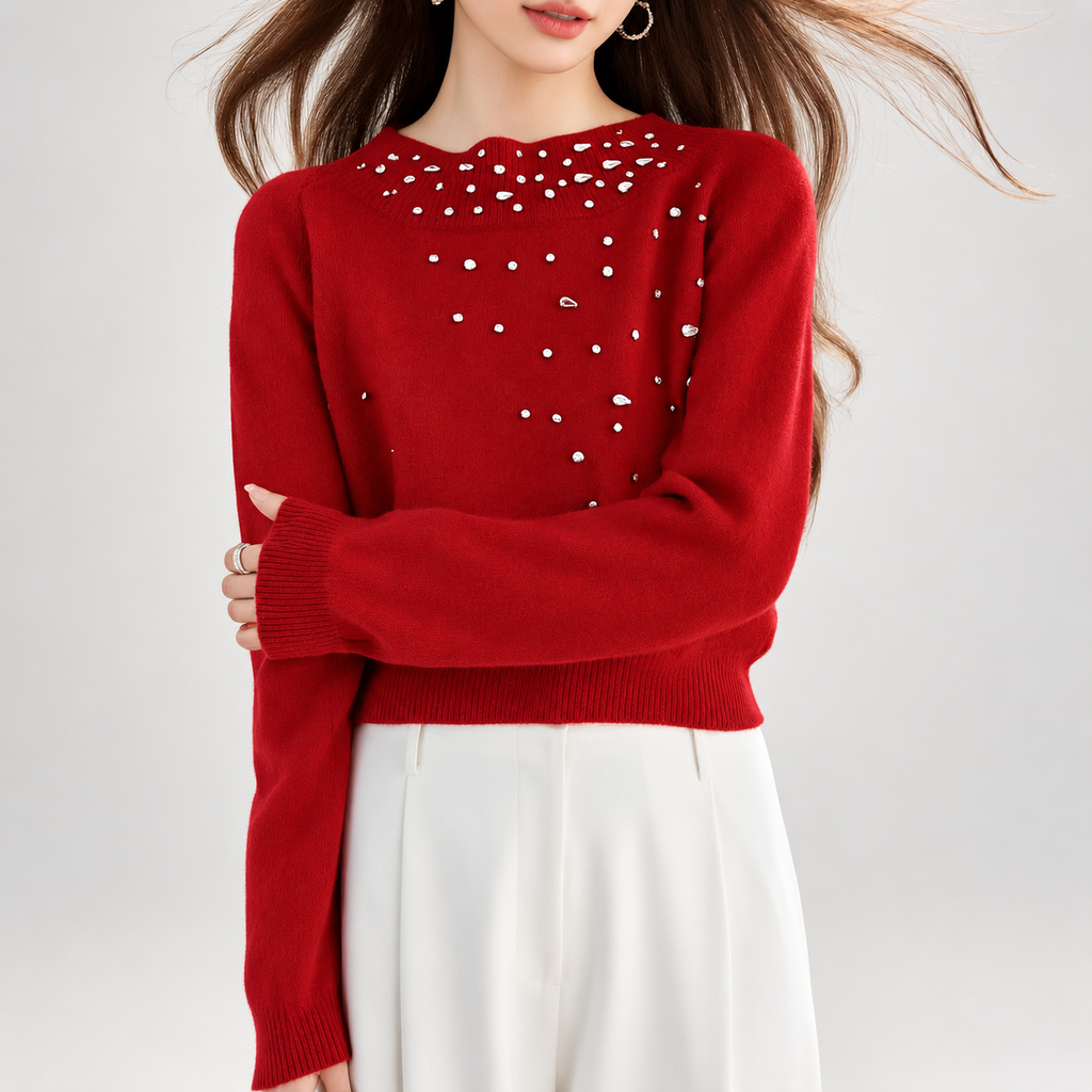 Alessia Crystal-Embellished Soft Knit Crewneck Sweater