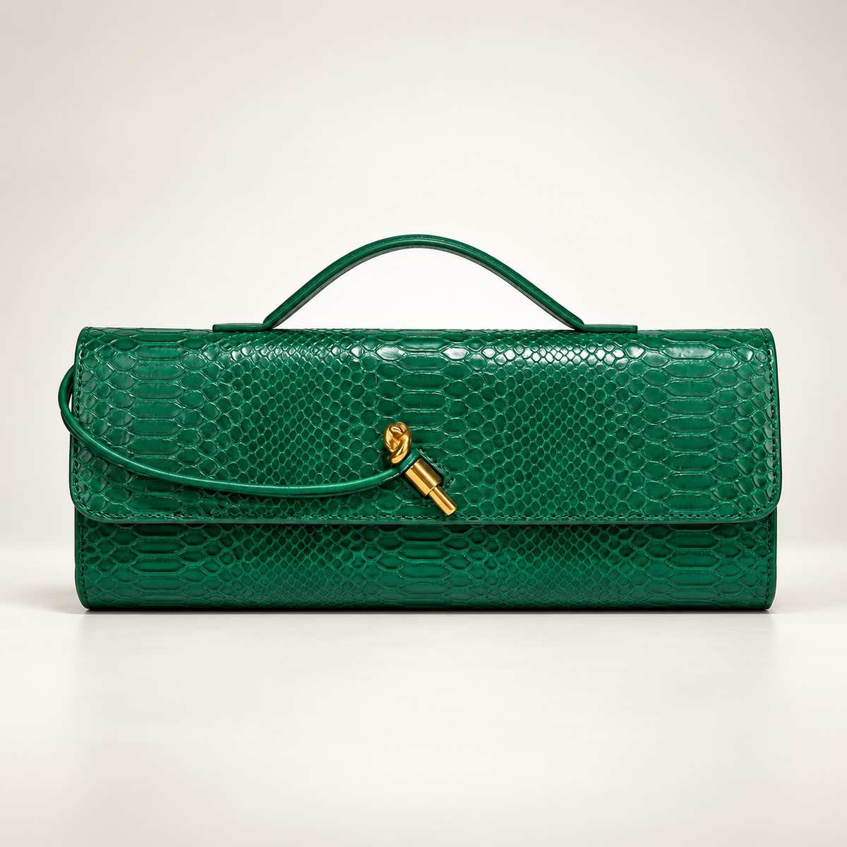 Camille Reptile-Embossed Top Handle Clutch Bag