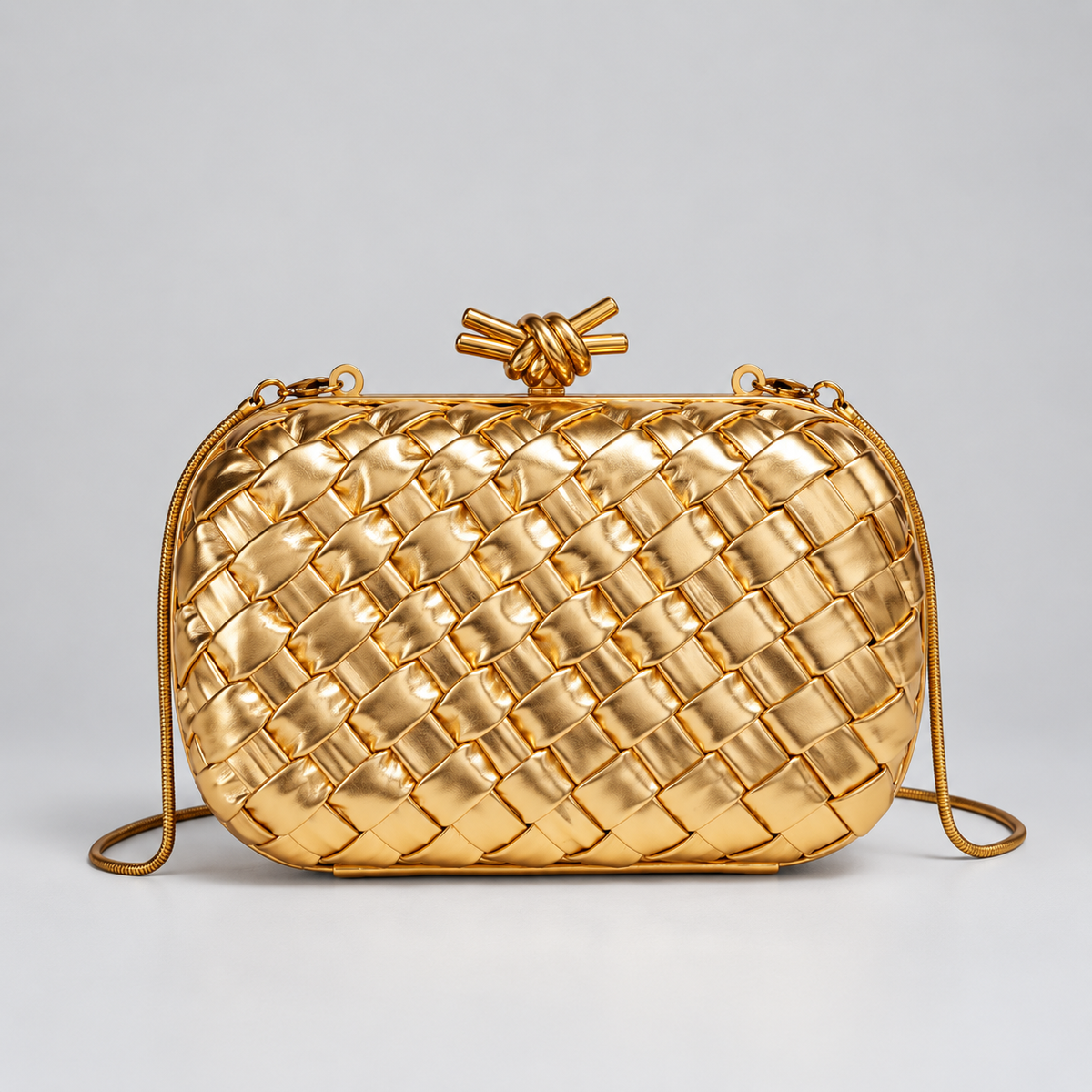Alessia Woven Knot Clasp Evening Bag with Chain Strap